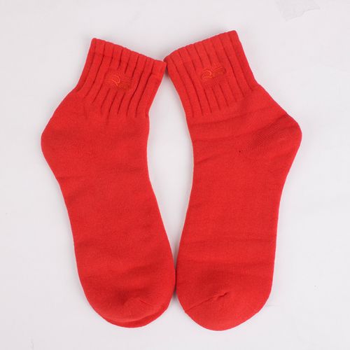 畅舒优 男士本命年纯棉袜子 红色全毛圈袜 保暖袜 加厚毛巾袜中筒